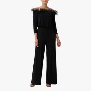 New Adrianna Papell Womens Feather Trim Jersey Jumpsuit $199 size 4
